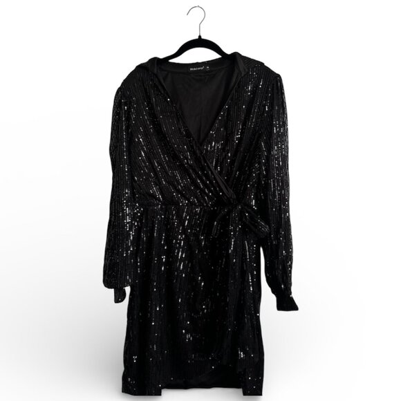 Double Crazy  Sequin Wrap Tie Dress - Black (2XL) - Picture 2 of 4